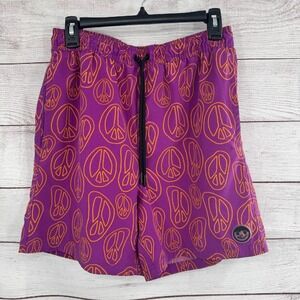 Neff Peace Sign Swim Trunks‎ Purple Orange Drawstring Waist Shorts Large